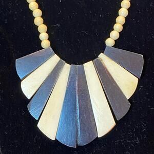 Vintage Bone & Horn Bib Fan Necklace Art Deco style